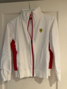 Ferrari White Jacket with Red Trim and Shield Logo